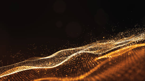 istock Digital particles gold color wave flow abstract background 1166030891