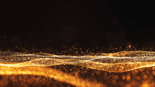 istock Digital particles gold color wave flow abstract background 1166030926