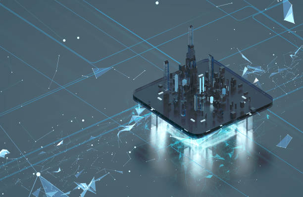 istock Futuristic city on a dark background. Future city neon light. 1166032128