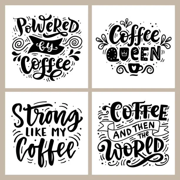Vector illustration of Coffee hand written lettering badges set