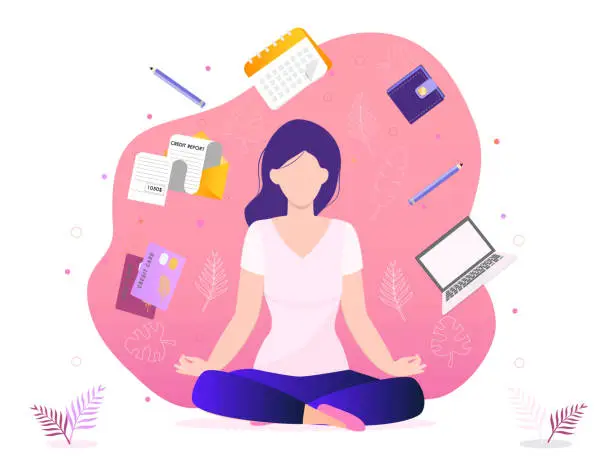 Vector illustration of Trendy business yoga concept vector. Office meditation, self-improvement, controlling mind and emotions