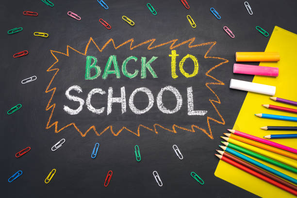 istock back to school inscription on the black school blackboard. 1166035791