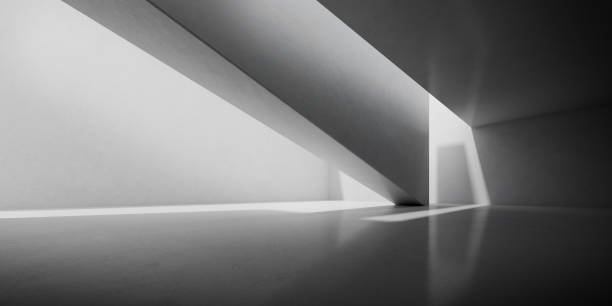 istock Abstract of concrete interior space with sun light cast the shadow on the wall and floor,Geometric design,Perspective of brutalism  architecture,3d rendering 1166036071