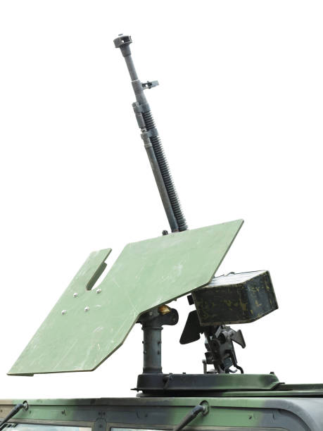 Russian old green anti-aircraft machine gun isolated over white background