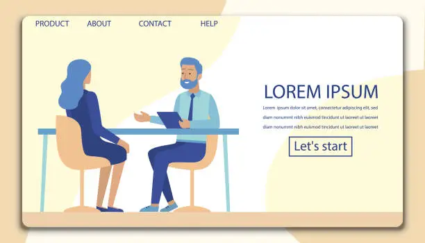 Vector illustration of Interview, Negotiation, Meeting Flat Landing Page
