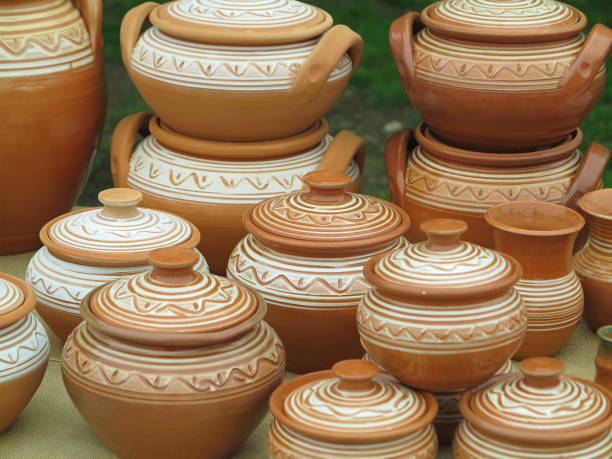 istock Old brown clay ceramic pottery retro handmade vases 1166037031