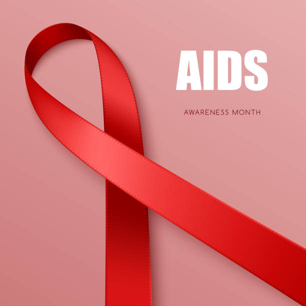 Realistic awareness ribbon Realistic red ribbon. Symbol of AIDS, blood cancer, cardiomyopathy, hemophilia awareness patient blood management stock illustrations