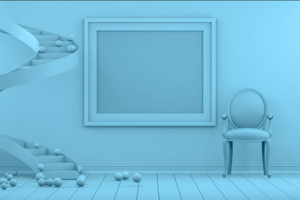 istock Empty Frame in Blue Living Room with Staircase 1166039482
