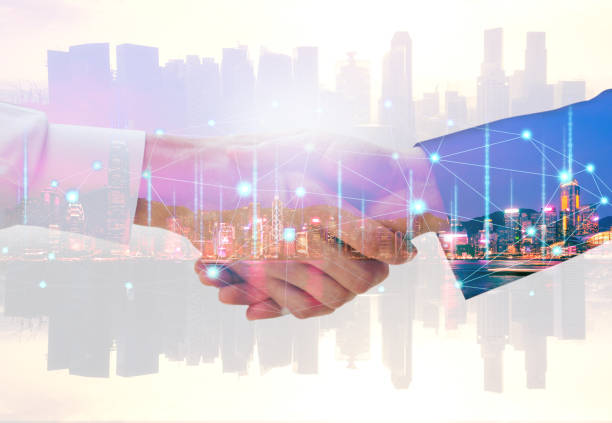 istock Business man handshake and network connection graphic 1166044000