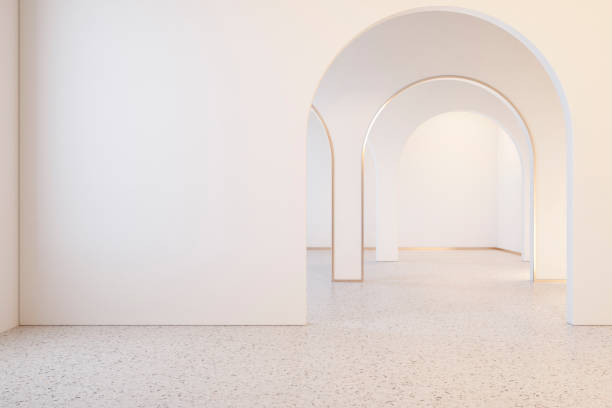 istock White interior with archs and terrazzo floor. 3d render illustration mock up 1166044101