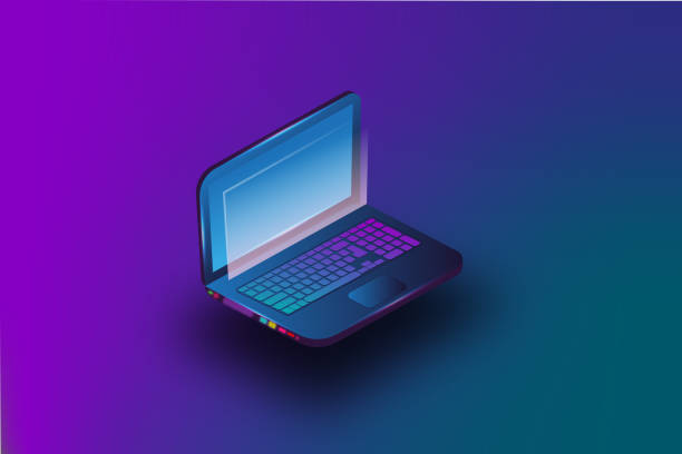 istock Laptop illustration depicts an isometric view on a colorful background. Vector graphics. 1166047842
