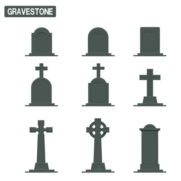 Vector illustration of Set of gravestone on transparent background