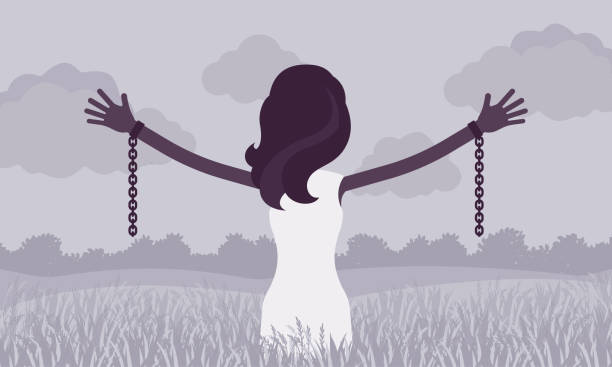 istock Unchained woman with stretched out arms, rear view 1166051362