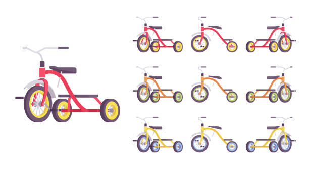 illustrations, cliparts, dessins animés et icônes de ensemble de vélo d'enfant de tricycle - tricycle