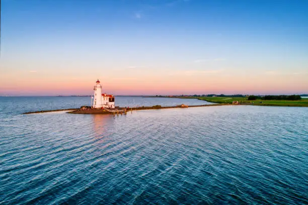 The lighthouse Paard van Marken on the dutch peninsula Marken on the Ijsselmeer. It was built in 1839.