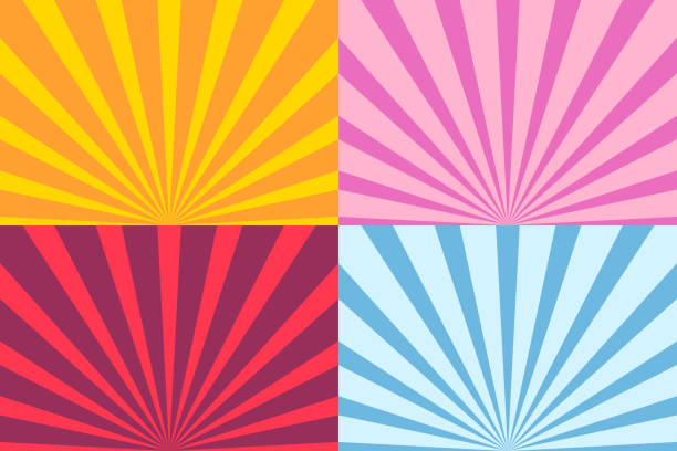 ilustraciones, imágenes clip art, dibujos animados e iconos de stock de conjunto de rayos de rayos del sol - orange gradient striped spotted