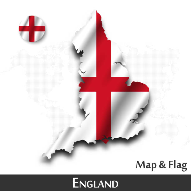 england karte und flagge . winken textil-design. punkt weltkarte hintergrund. vektor. - england map soccer soccer ball stock-grafiken, -clipart, -cartoons und -symbole