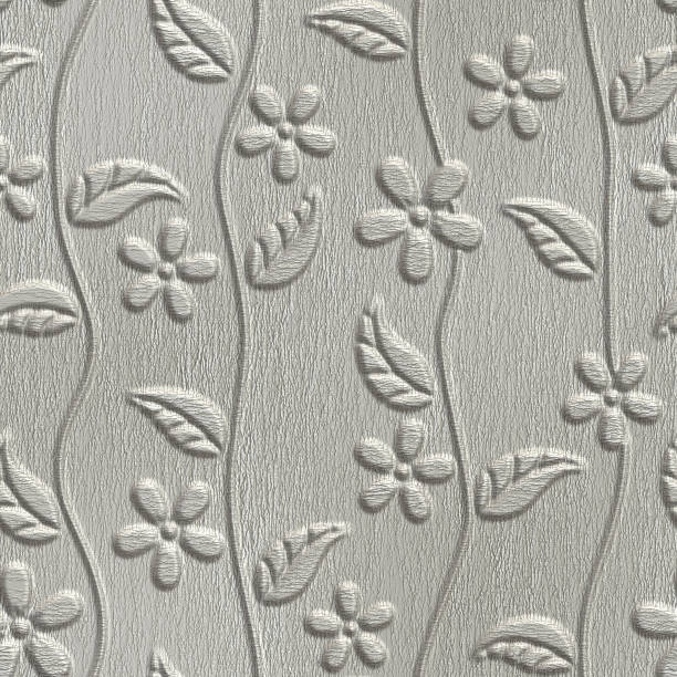 istock Leaves and flowers pattern on carved grunge background seamless texture, white color, 3d illustration 1166060569