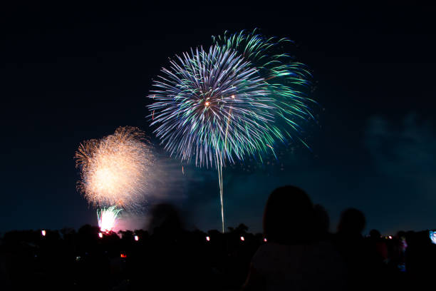 hermoso festival de exhibición de fuegos artificiales en itabashi, tokio, japón - barrio de itabashi fotografías e imágenes de stock