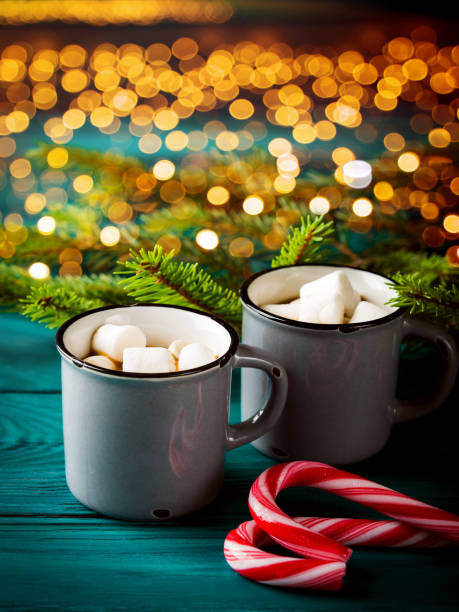istock Hot chocolate. Christmas drink, festive lights 1166072315