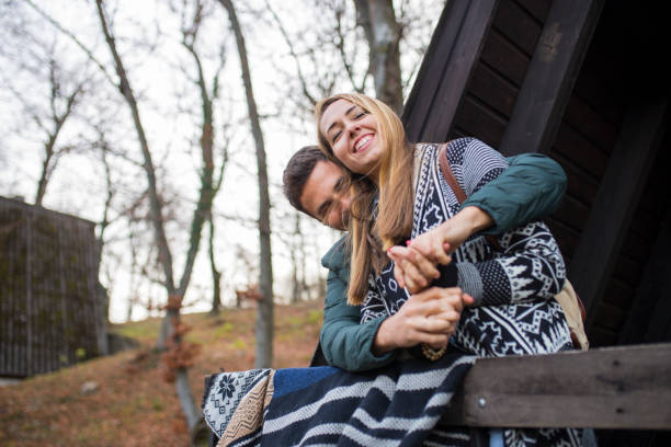 Couple enjoying the outdoors together in forest