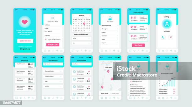 Set Of Ui Ux Gui Screens Medicine App Flat Design Template For Mobile Apps Stock Illustration - Download Image Now
