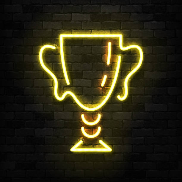 ilustrações de stock, clip art, desenhos animados e ícones de vector realistic isolated neon sign of golden cup trophy logo for decoration and covering on the wall background. concept of winning, award ceremony and jackpot. - medal platinum gold silver