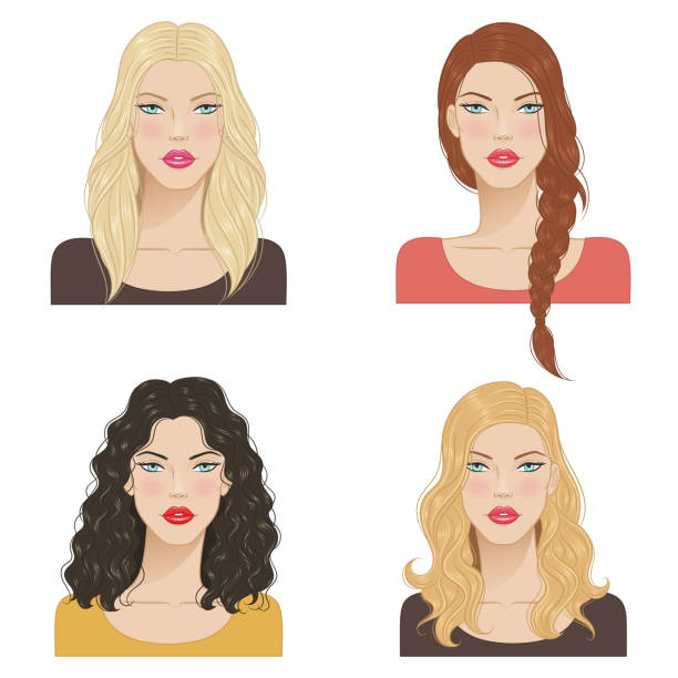 Beautiful young women with fashion trendy hairstyles. Beautiful young women with fashion trendy hairstyles. Fashion models with beautiful hair, vector illustration. short weave hairstyles stock illustrations