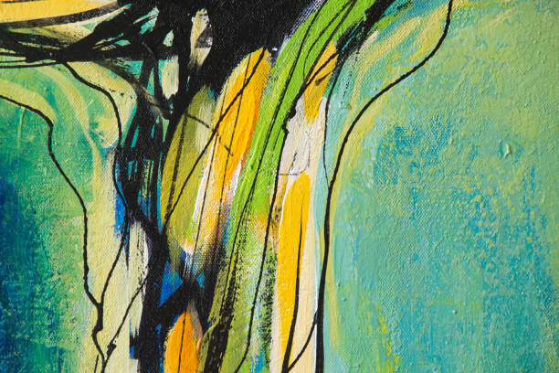 Creative art background hand drawn acrylic painting. Closeup shot of brushstrokes colorful texture acrylic paint on canvas. Modern contemporary art. Abstract composition for design elements.  From my own paintings.