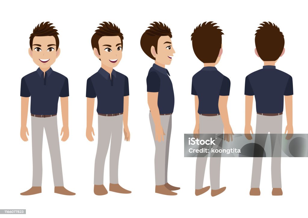 Cartoon Character With Business Man Front Side Back 34 View Animated  Character Flat Vector Illustration Stock Illustration - Download Image Now  - iStock
