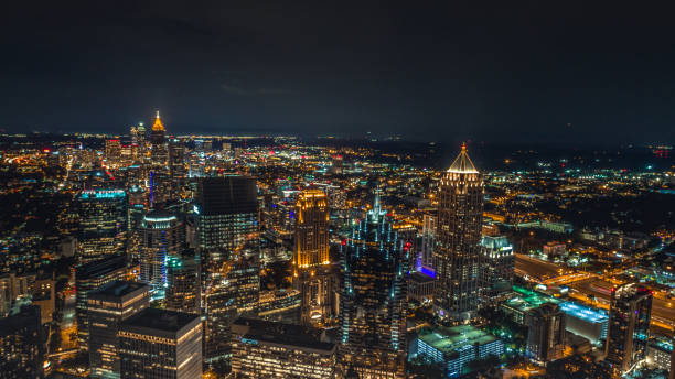 Aerial of Atlanta at Night stock photo