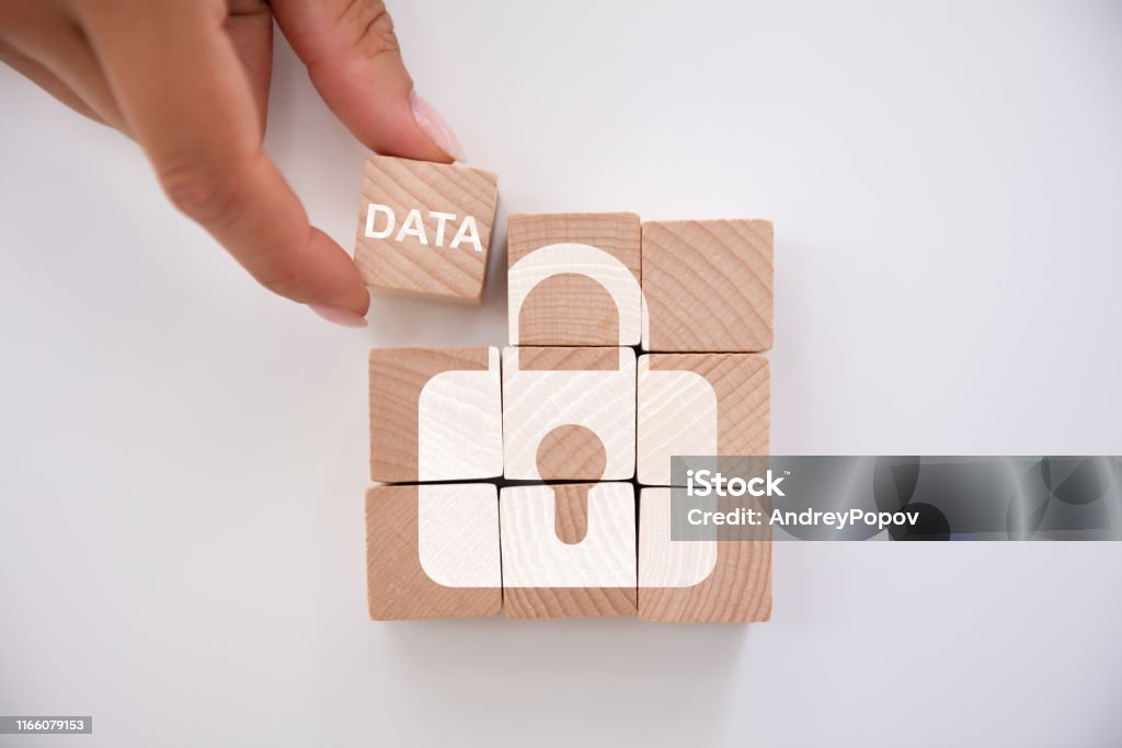 Person Holding Data Block Person Holding Data Block New Lock Icon General Data Protection Regulation Stock Photo