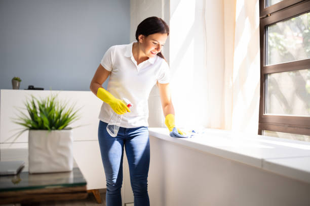 istock Woman Cleaning The Window Sill In Office 1166079467