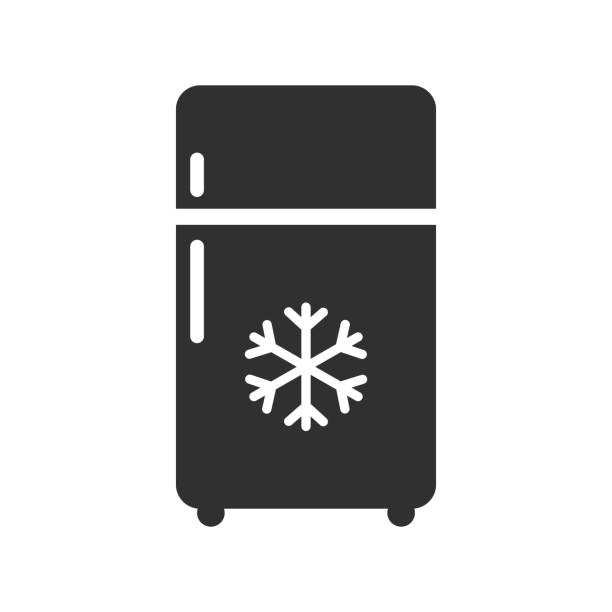 ilustraciones, imágenes clip art, dibujos animados e iconos de stock de icono del refrigerador aislado sobre fondo blanco. ilustración vectorial. - metal door measuring work tool