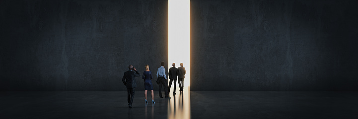 Businessman about to cross the entrance to the light. 3d rendering