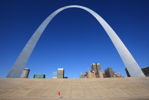 Gateway Arch, or Gateway to the West, was completed in 1965 to commemorate a number of historical events but in particular the Louisiana Purchase and westward expansion across/along the Mississippi and Missouri Rivers. The site is near the starting point of the Lewis and Clark Expedition.  The arch itself is built in the shape of a 'catenary', that is the shape a chain makes when hanging with its own weight.