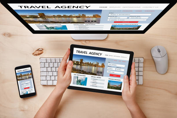 istock Travel agency concept on responsive devices 1166093350