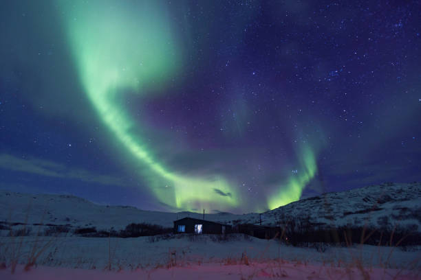 Northern Lights. Aurora Borealis. Kola Peninsula stock photo
