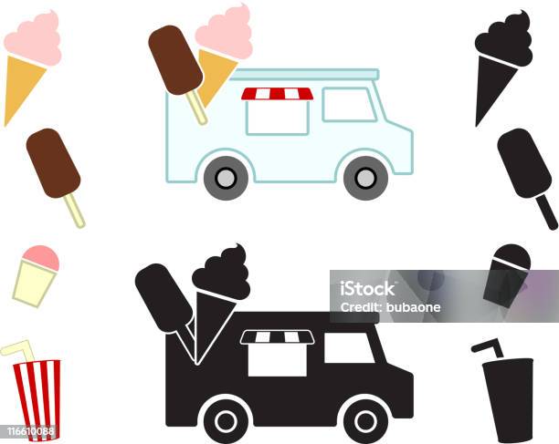 Ilustración de Furgón De Los Helados Y Icecream Vector Icono Conjunto y más Vectores Libres de Derechos de Furgón de los helados