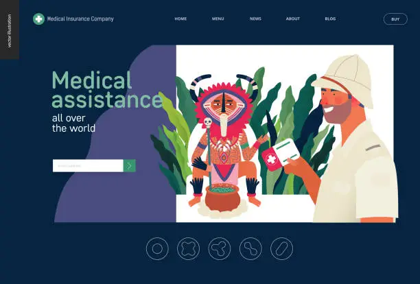 Vector illustration of Medical insurance template - medical assistance all over the world