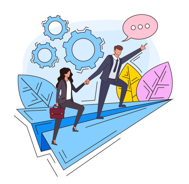 istock Business leadership teamwork successful business line art concept. Vector flat graphic design cartoon illustration 1166102484