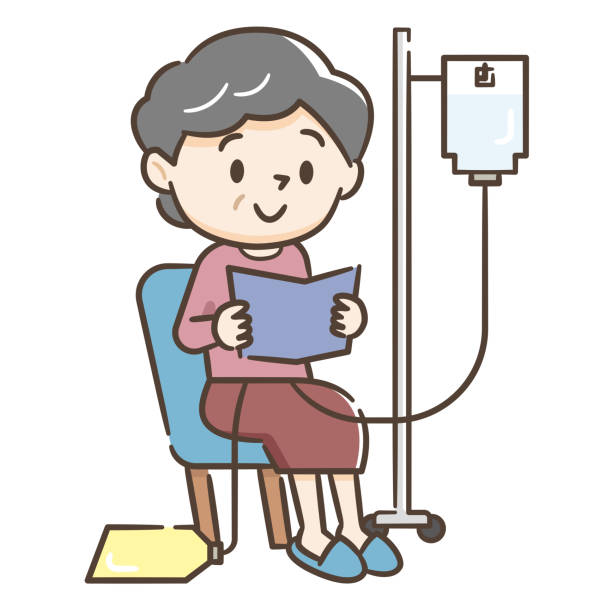 Illustration of a senior woman undergoing peritoneal dialysis Illustration of a senior woman undergoing peritoneal dialysis peritoneal dialysis stock illustrations
