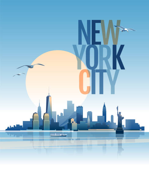 ilustrações, clipart, desenhos animados e ícones de skyline de new york city - new york city skyline silhouette manhattan