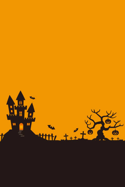 Halloween night, black castle background, illustration. vector art illustration