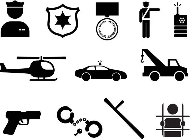 Vector illustration of Police and Law Enforcement royalty free vector icon set