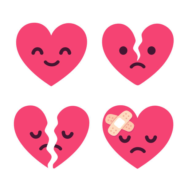мультфильм разбитое сердце набор - bandage heart shape pain love stock illustrations