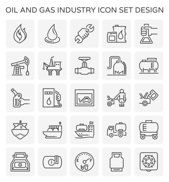 오일 가스 아이콘 - semi truck fuel tanker truck diesel stock illustrations