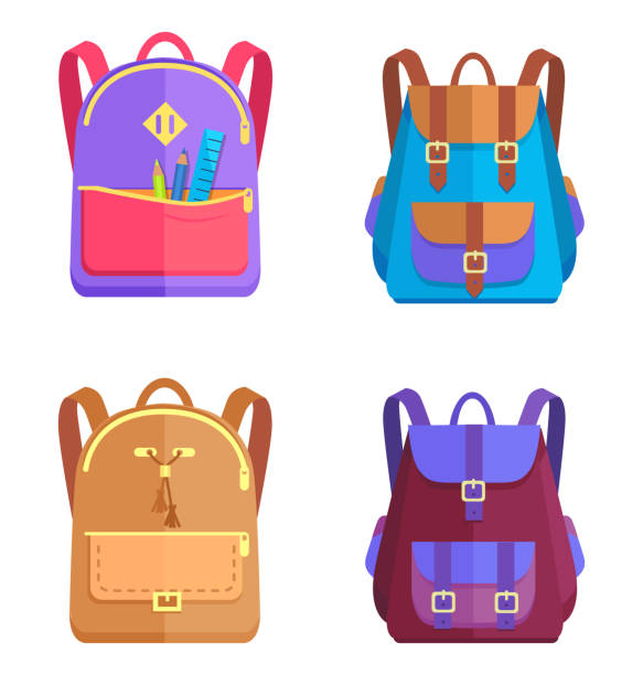 ilustrações, clipart, desenhos animados e ícones de jogo de mochilas coloridas para o vetor das meninas ou dos meninos - sack bag beige large
