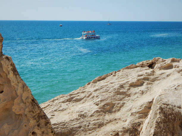 Rocky shore of the Caspian Sea.Walking trail along the cliffs.Aktau.Kazakhstan.
