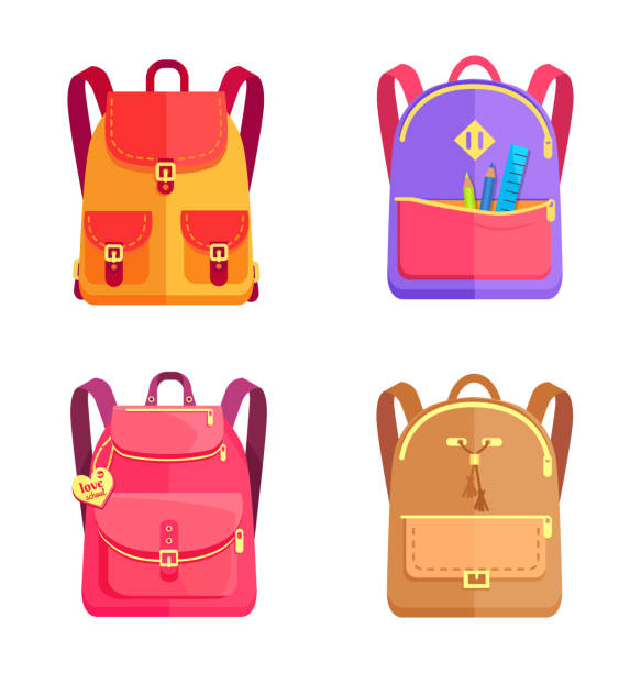 ilustrações, clipart, desenhos animados e ícones de jogo de mochilas coloridas para o vetor das meninas ou dos meninos - sack bag beige large